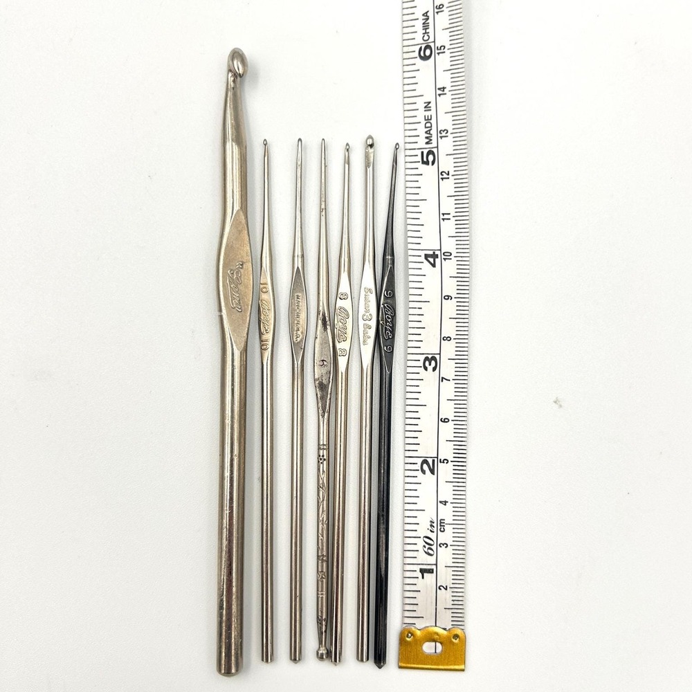 Vintage Mixed Metal Crochet Hook Lot Boye Susan Bates Milwards USA J 6‎ 8 9 10